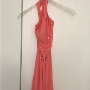 Coral with gold sequin dress